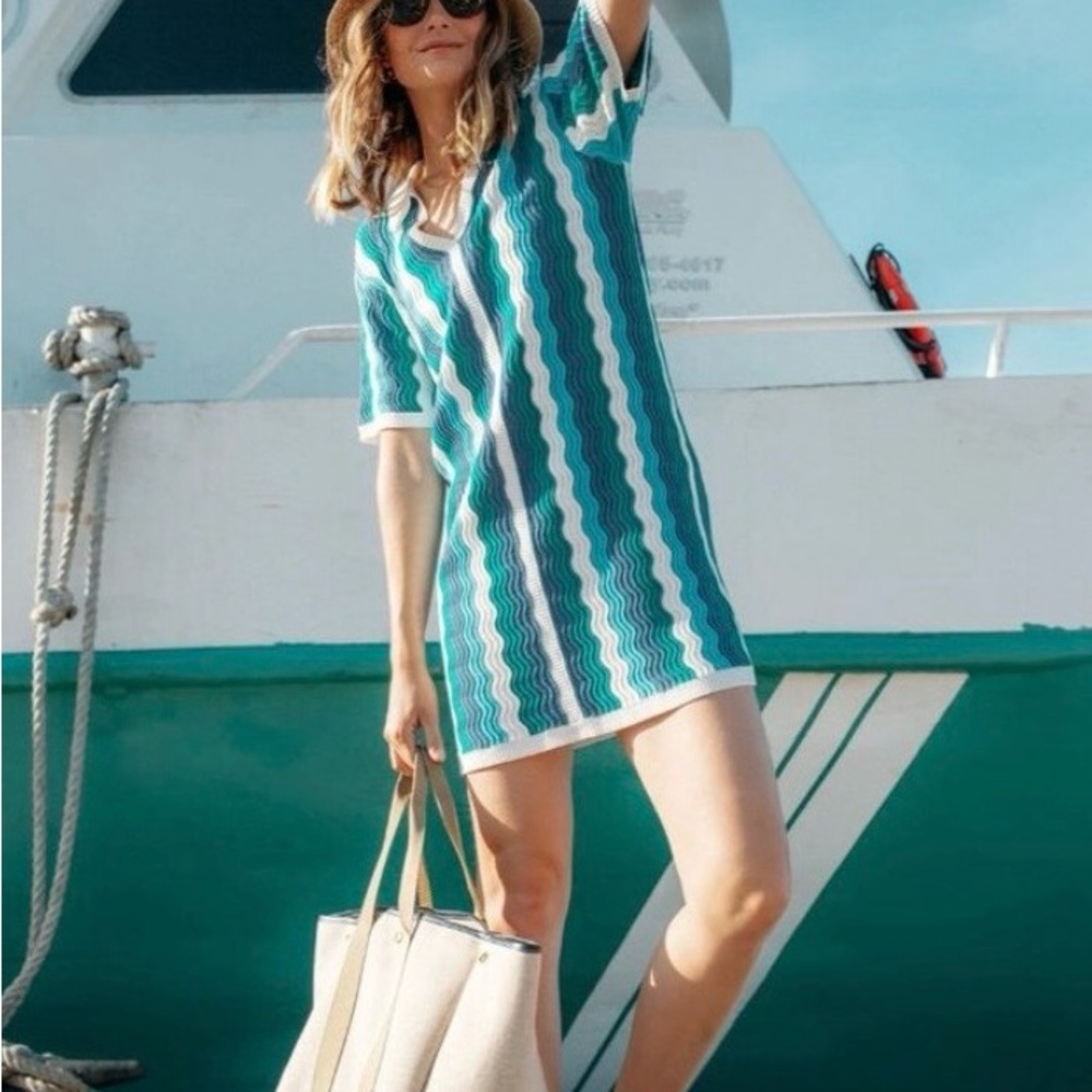 Tuckernuck Hyacith House Aqua Wavy Sammie mini knit dress